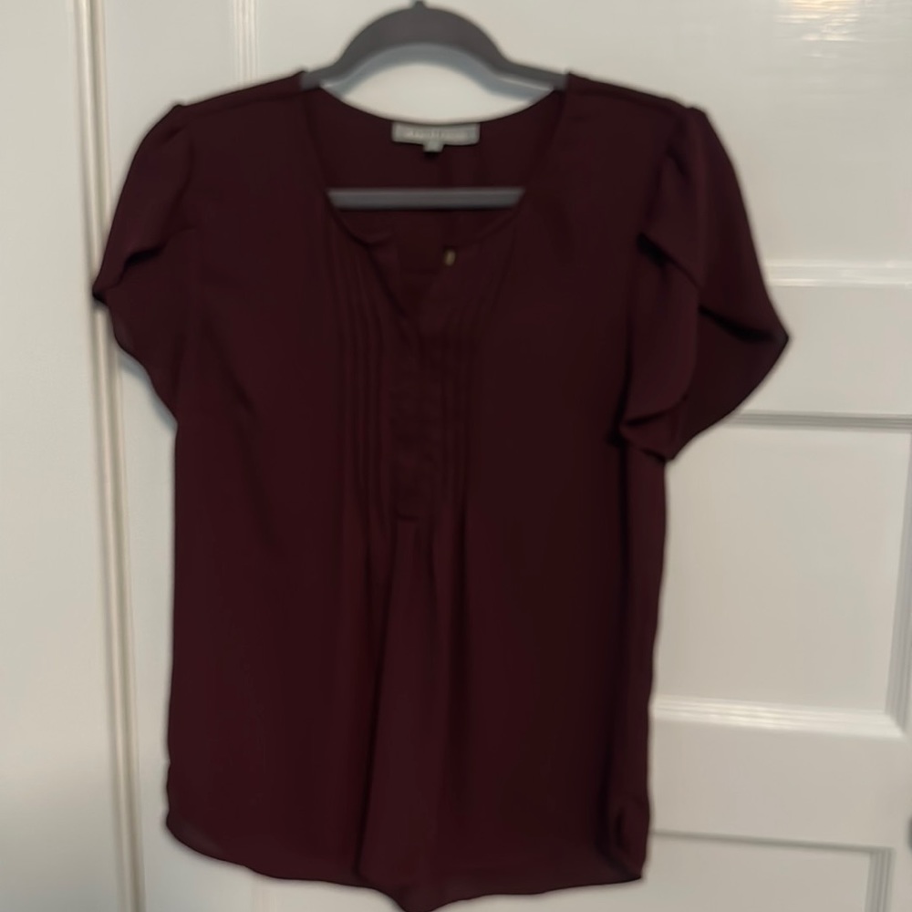 Maroon shirt sleeve blouse in size S